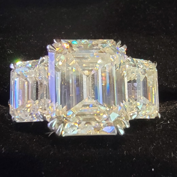 12 Carat GRA Certified ThreeStone Emerald Cut Moissanite Wedding Engagement Ring - Picture 4 of 4
